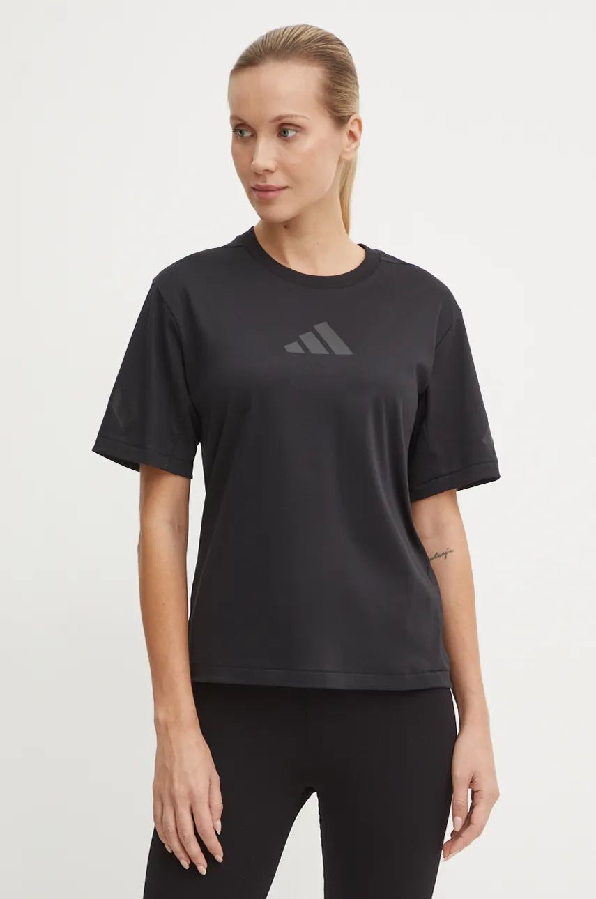 Bavlnené tričko adidas ZNE dámske, čierna farba, JE7846