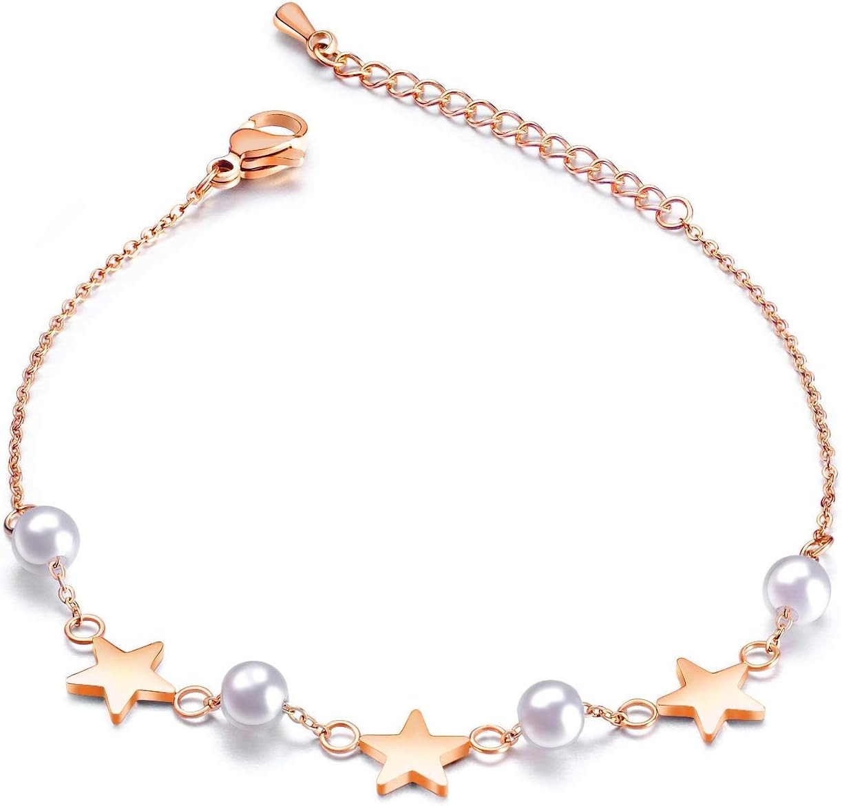 Troli Ružovo pozlátený náramok s perlami a hviezdami