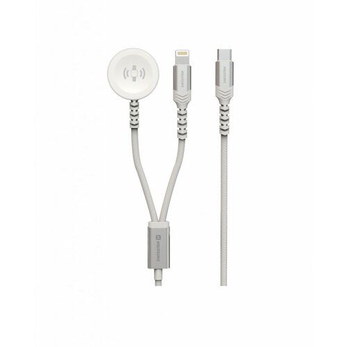 Dátový kábel Swissten 2v1 USB-C / Lightning a Apple Watch 1,2m Magnetický Biely