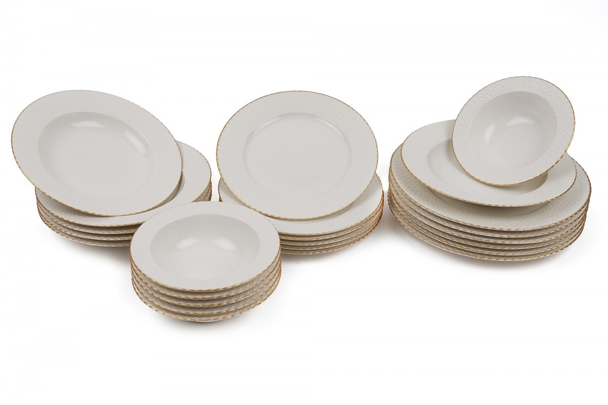 Porcelánová sada 24 ks talířů Whitie bílá/zlatá