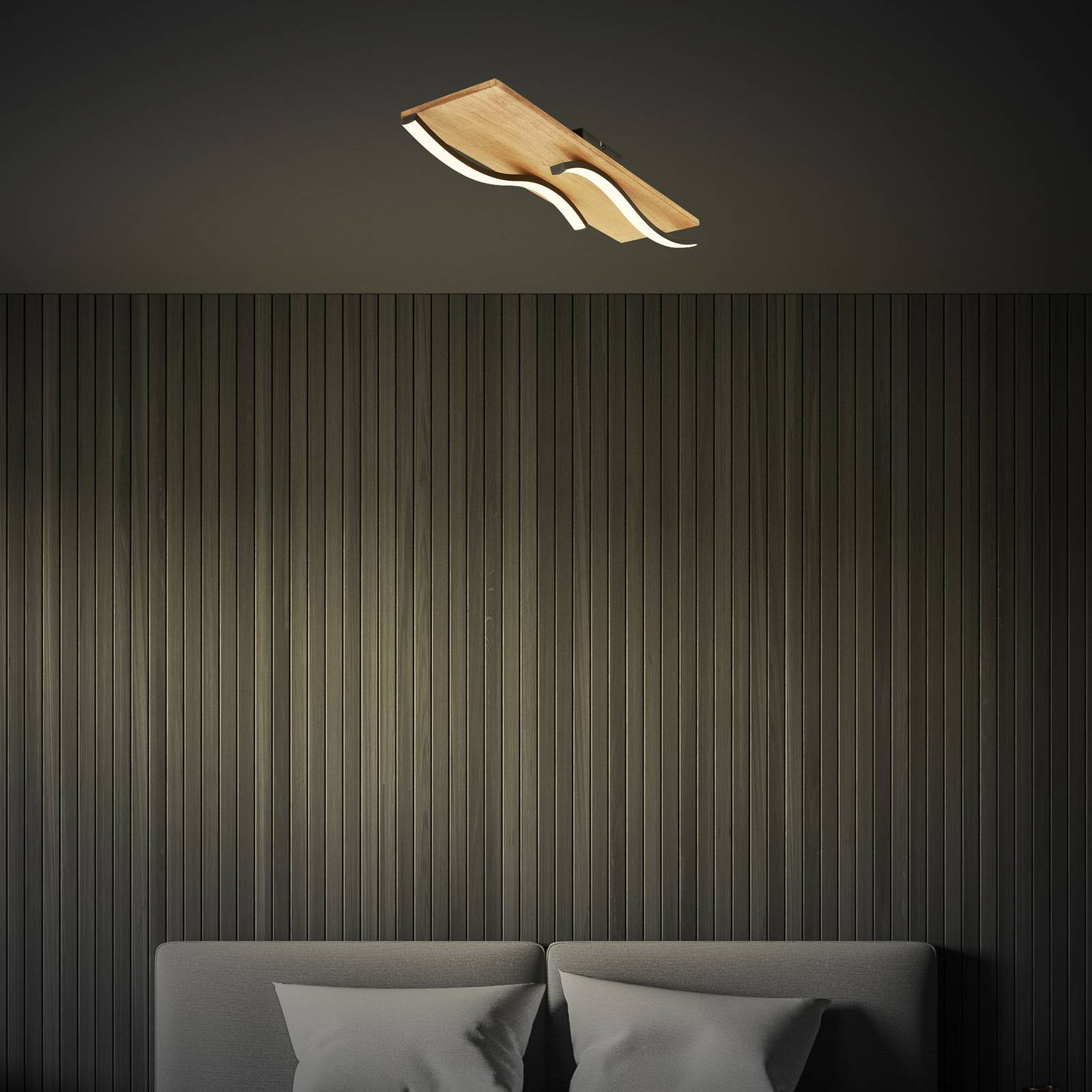 Stropné svietidlo LED Vinka, 55x14 cm, 2 svetlá, farba dreva
