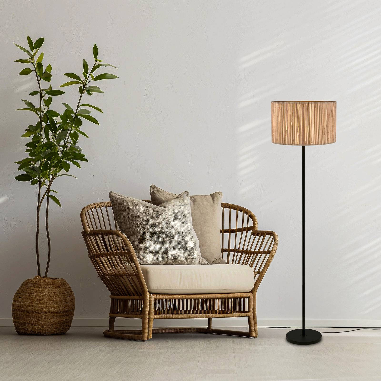 Stojacia lampa Slama, prírodná farba, kov, morská tráva, E27
