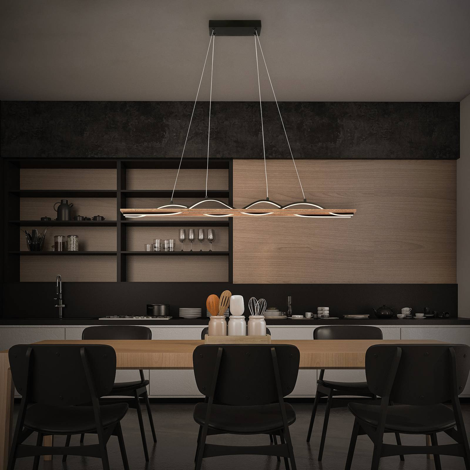Závesné svietidlo LED Vinka, 2 svetlá, dĺžka 98 cm, farba dreva