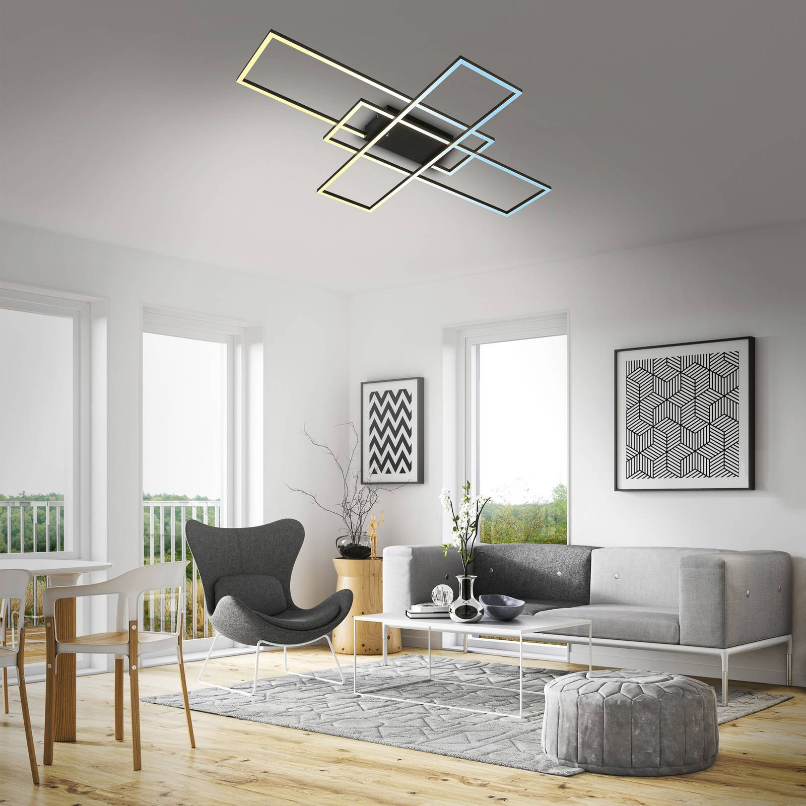 Stropné svietidlo Roami LED, 104x71cm, čierne, CCT, diaľkové ovládanie