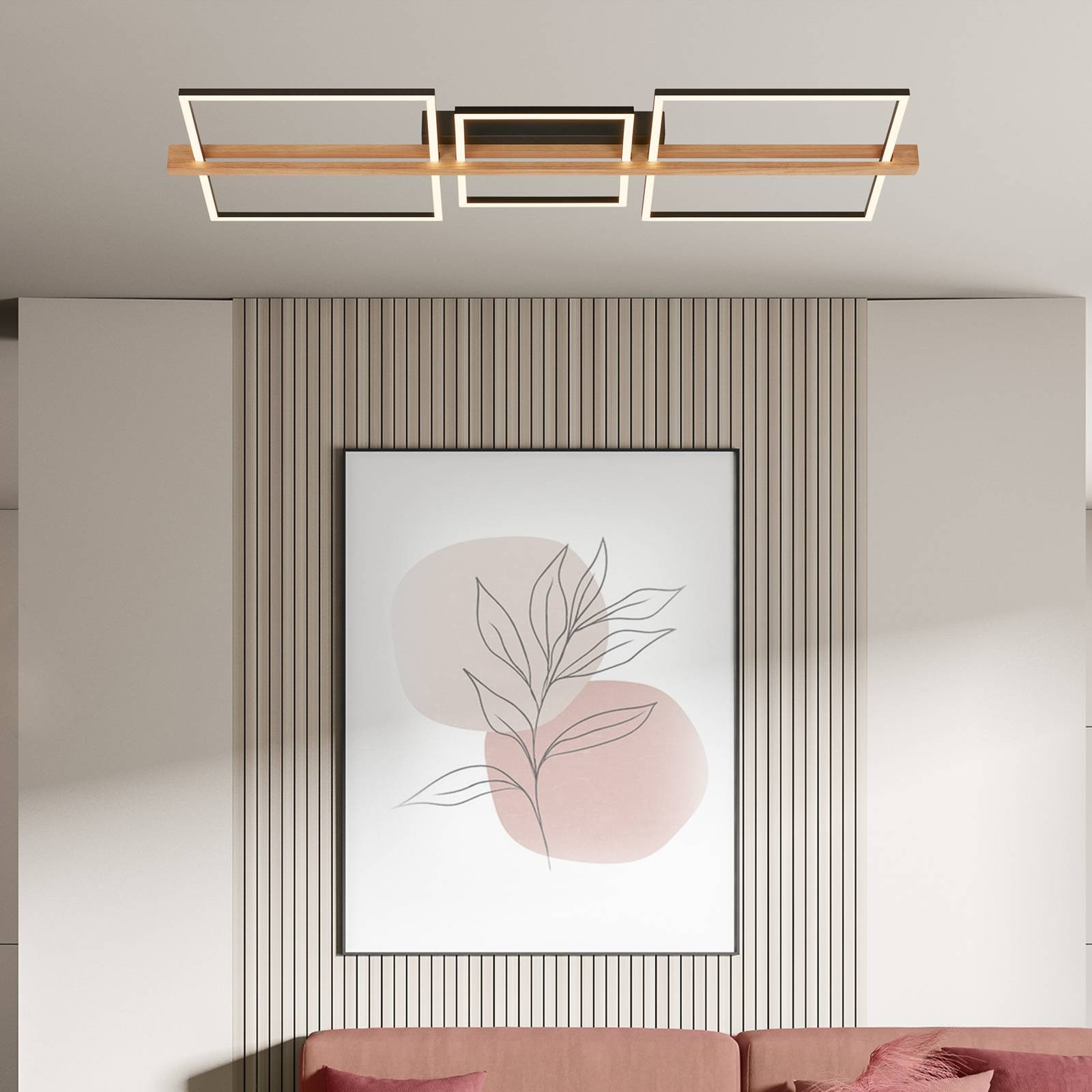 Stropné svietidlo Moldura LED, 108x35 cm, drevo, kov, čierna