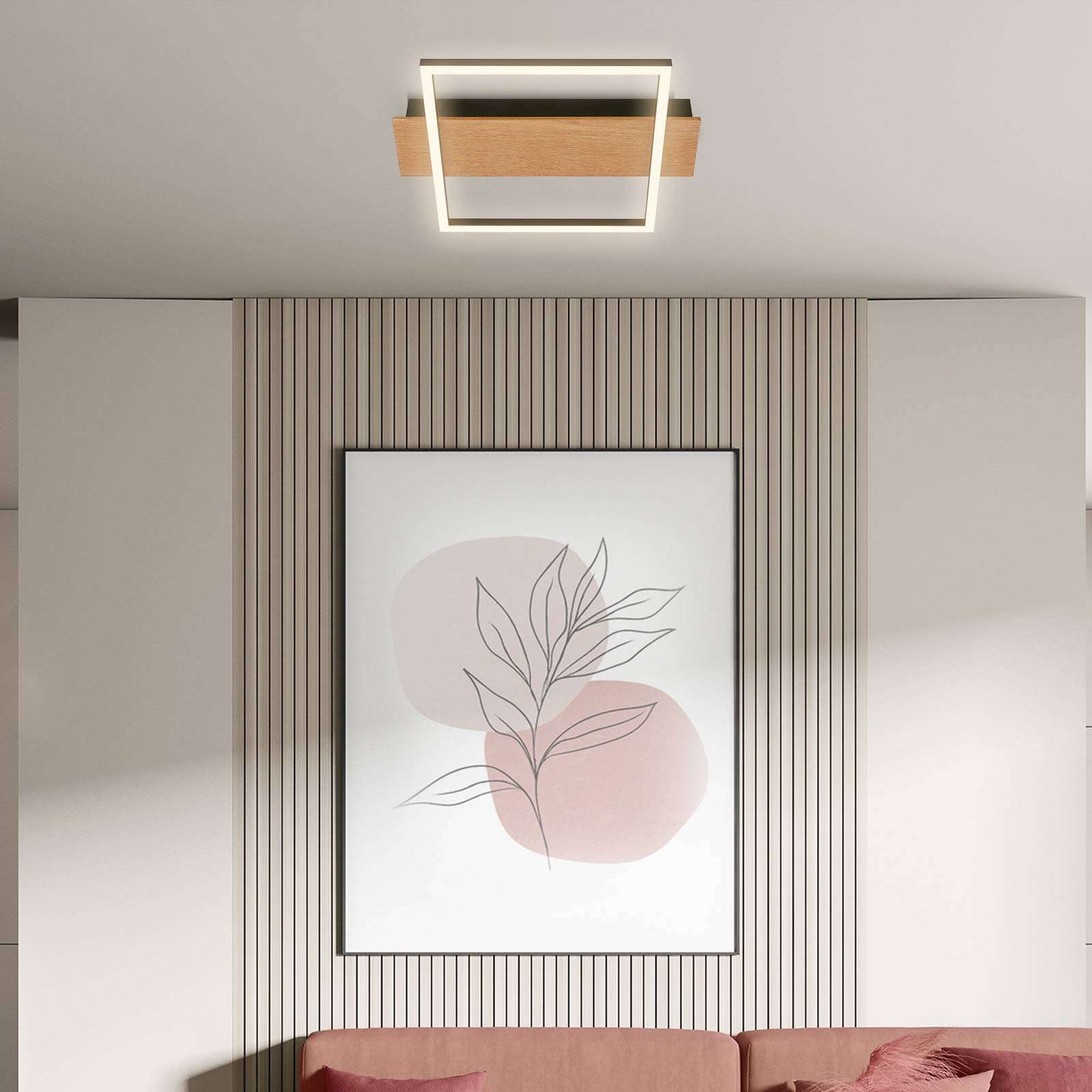 Stropné svietidlo Kada LED, 34x26 cm, drevo, kov, čierna