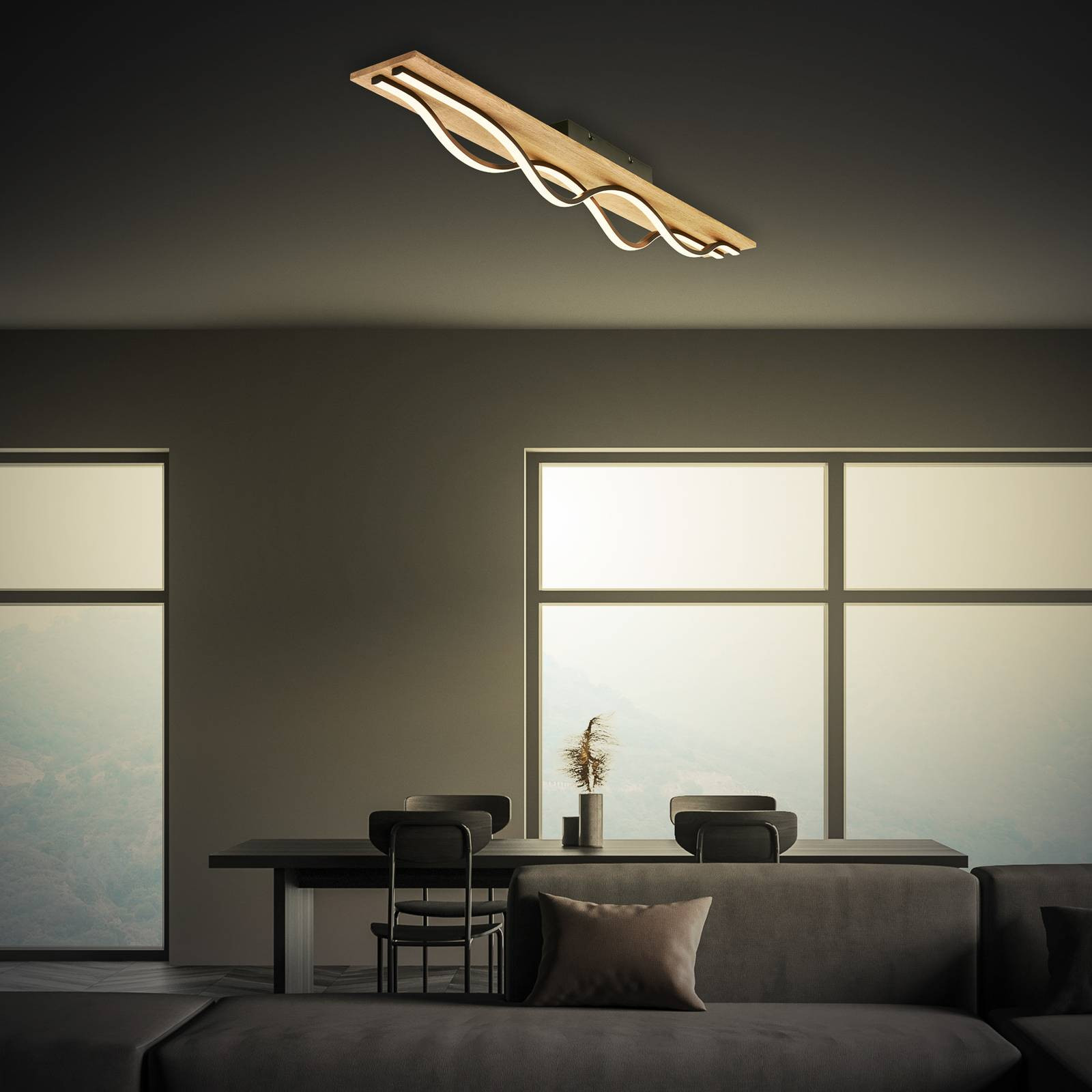 Stropné svietidlo LED Vinka, 98x11 cm, 2 svetlá, farba dreva
