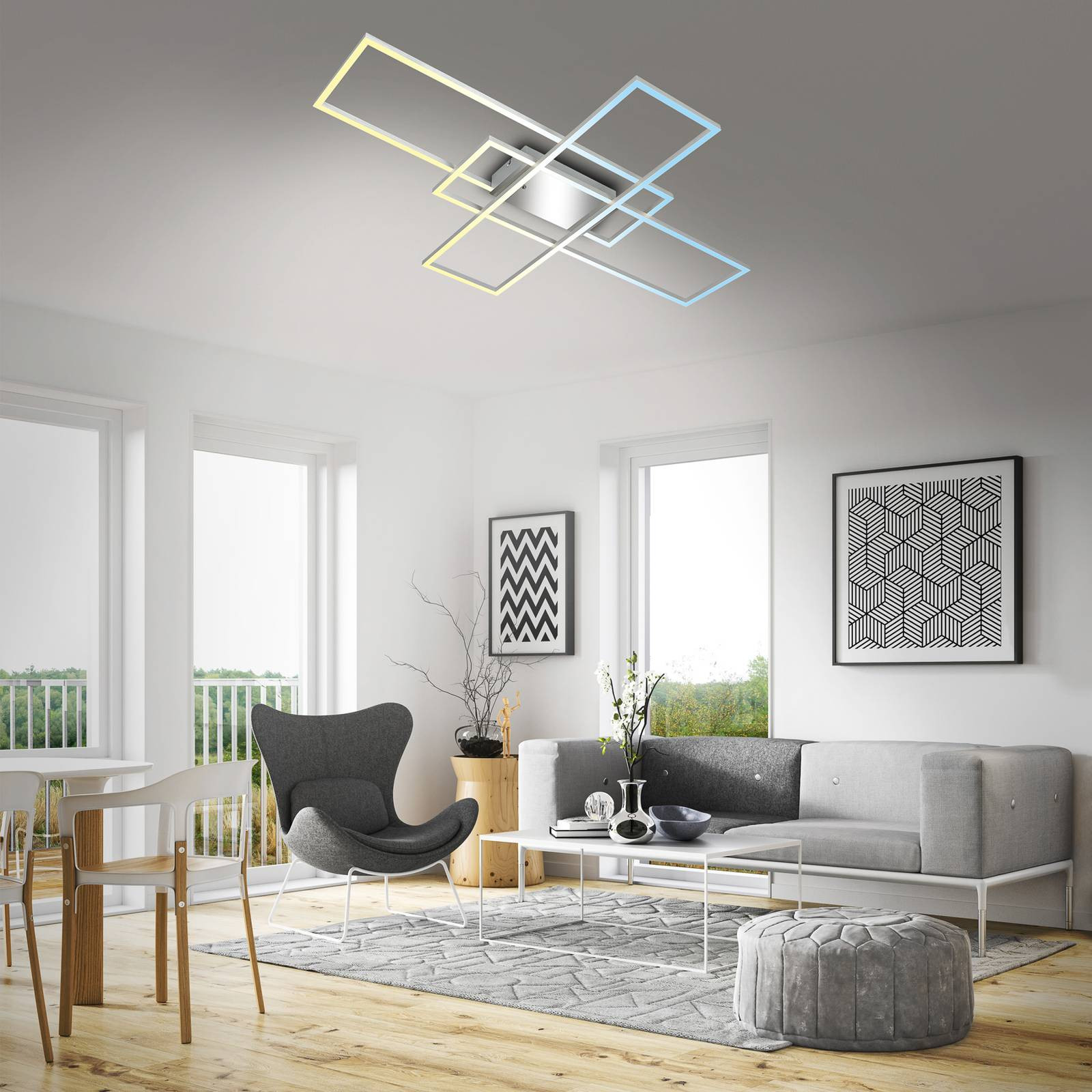 Stropné svietidlo Roami LED, 104x71 cm, hliník-chróm, CCT