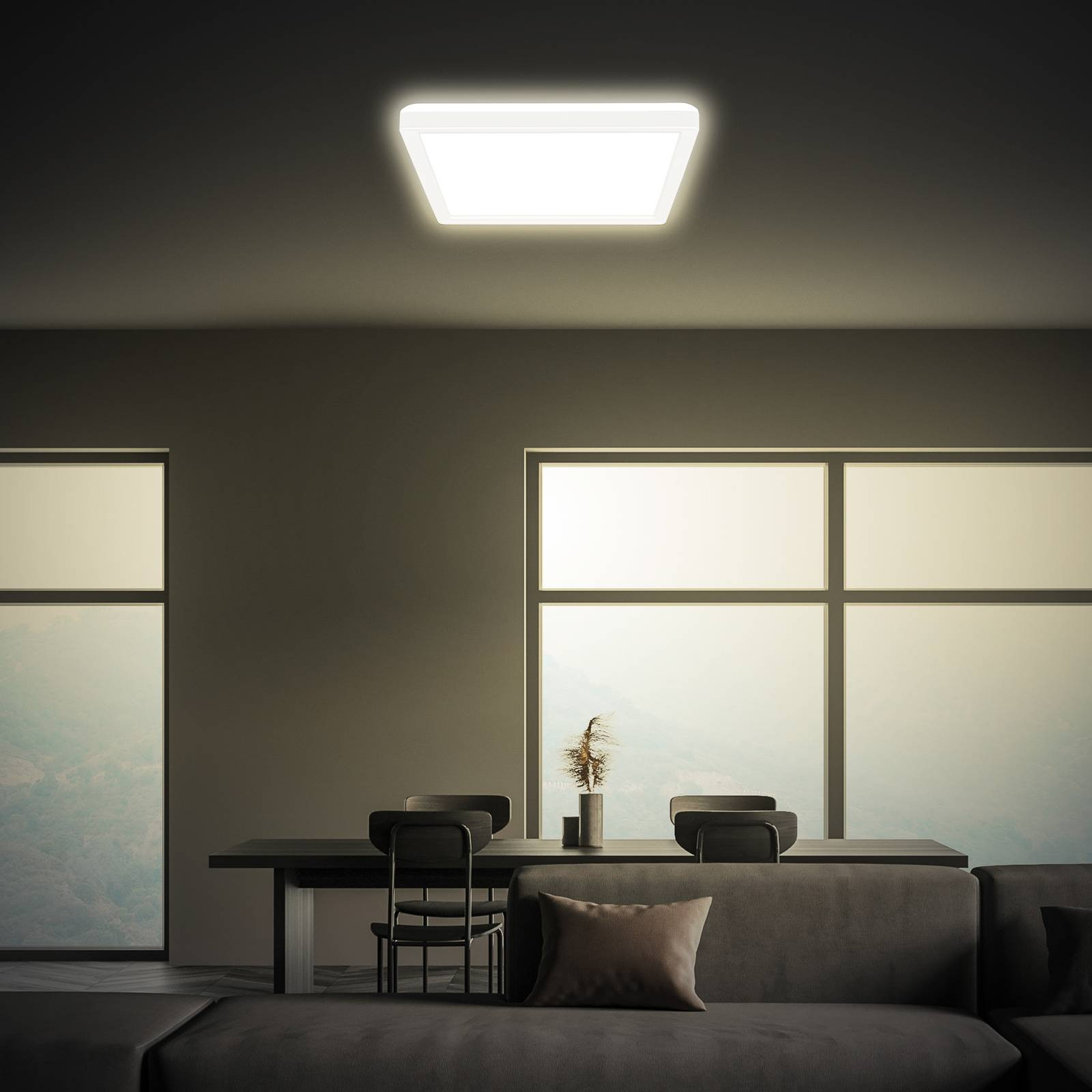 LED stropné svietidlo Tava, biele, 24x24 cm, plast
