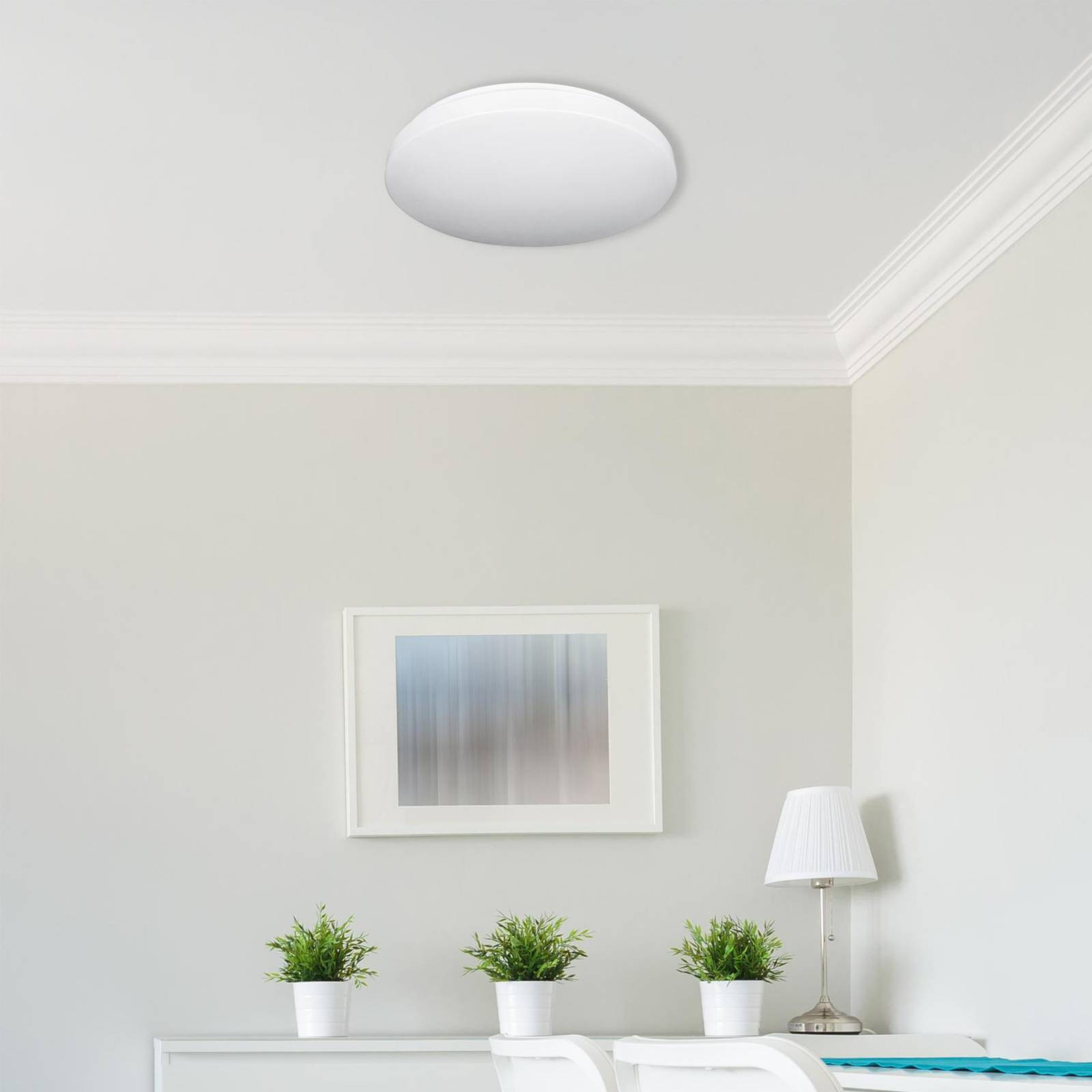 LED stropné svietidlo Reva, Ø 31 cm, biele, plast, oceľ
