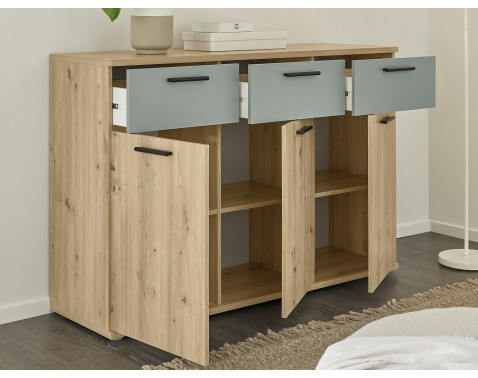 Komoda so zásuvkami Savina 135 cm, dub artisan/šalviová%