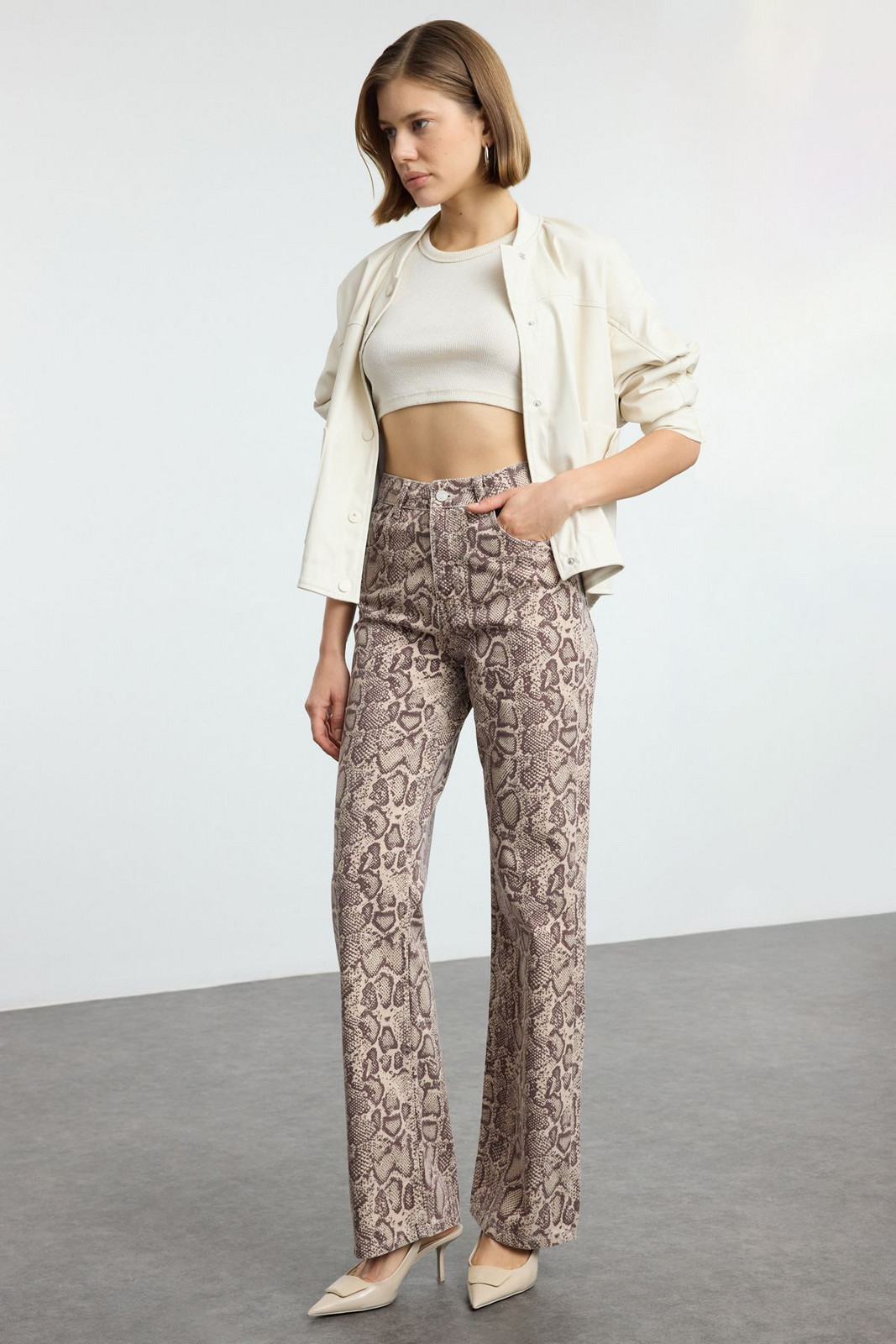 Trendyol Multicolored Animal Print Leopard High Waist Wide Leg Jeans