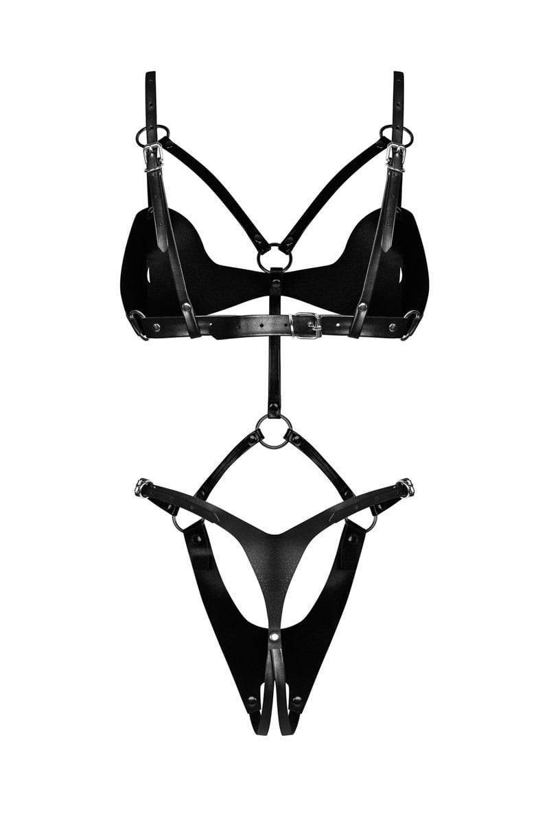 Čierne crotchless body Dame Controle