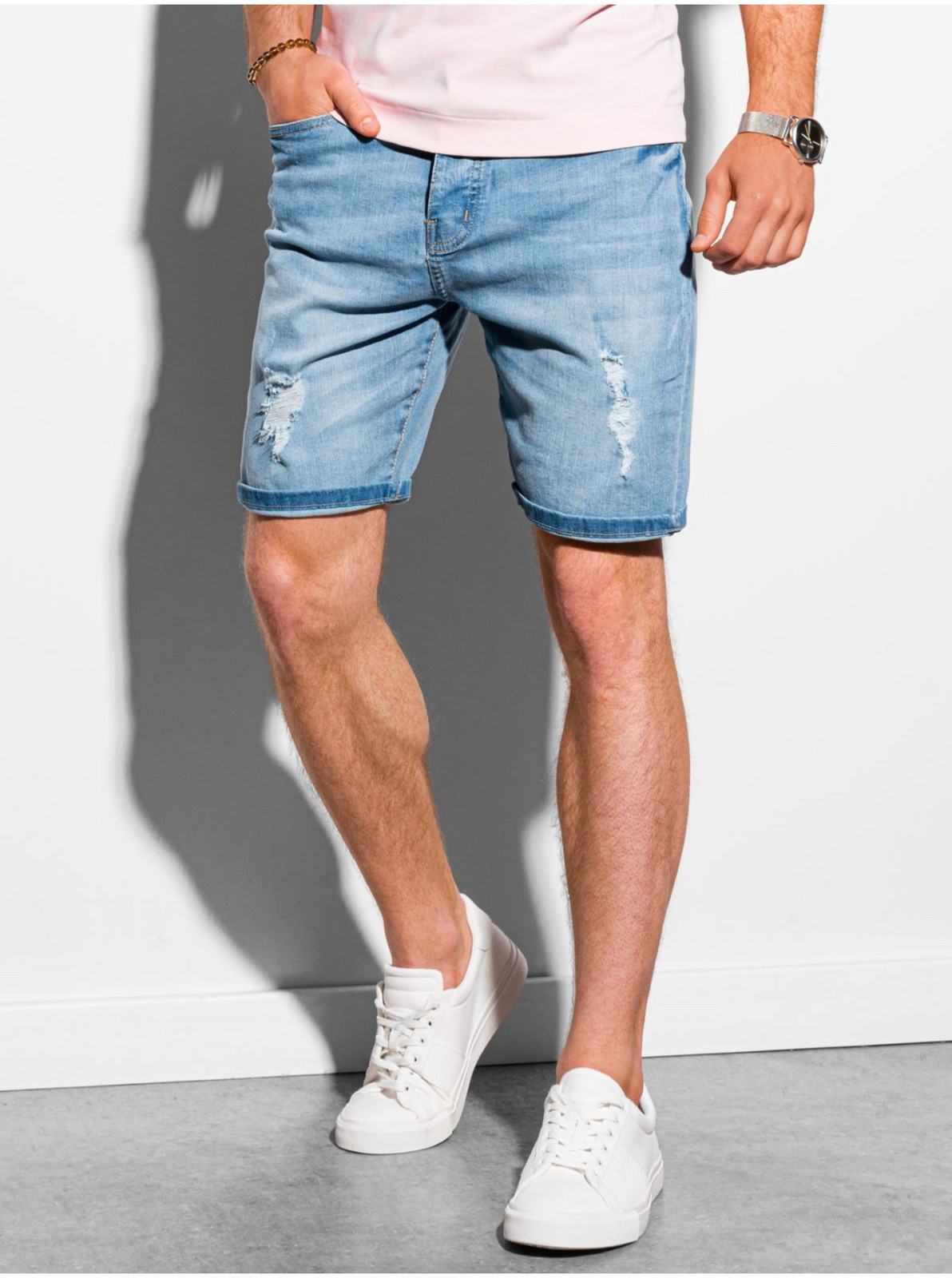 Modré pánske džínsové kraťasy Ombre Clothing W311