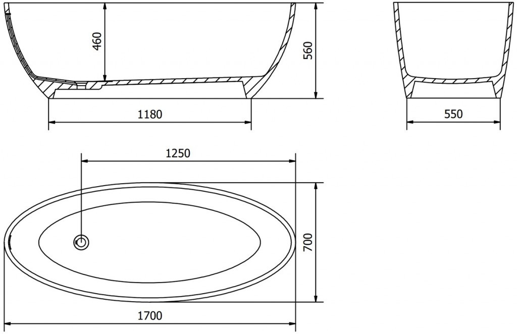 MEXEN - Prato voľne stojaca vaňa liaty mramor 170 x 70 cm, čierna mat 57251707070