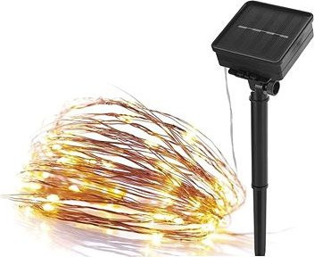 EMOS LED nano reťaz so solárnym panelom, medený, 12 m, vonkajšia aj vnútorná, teplá biela, časovač