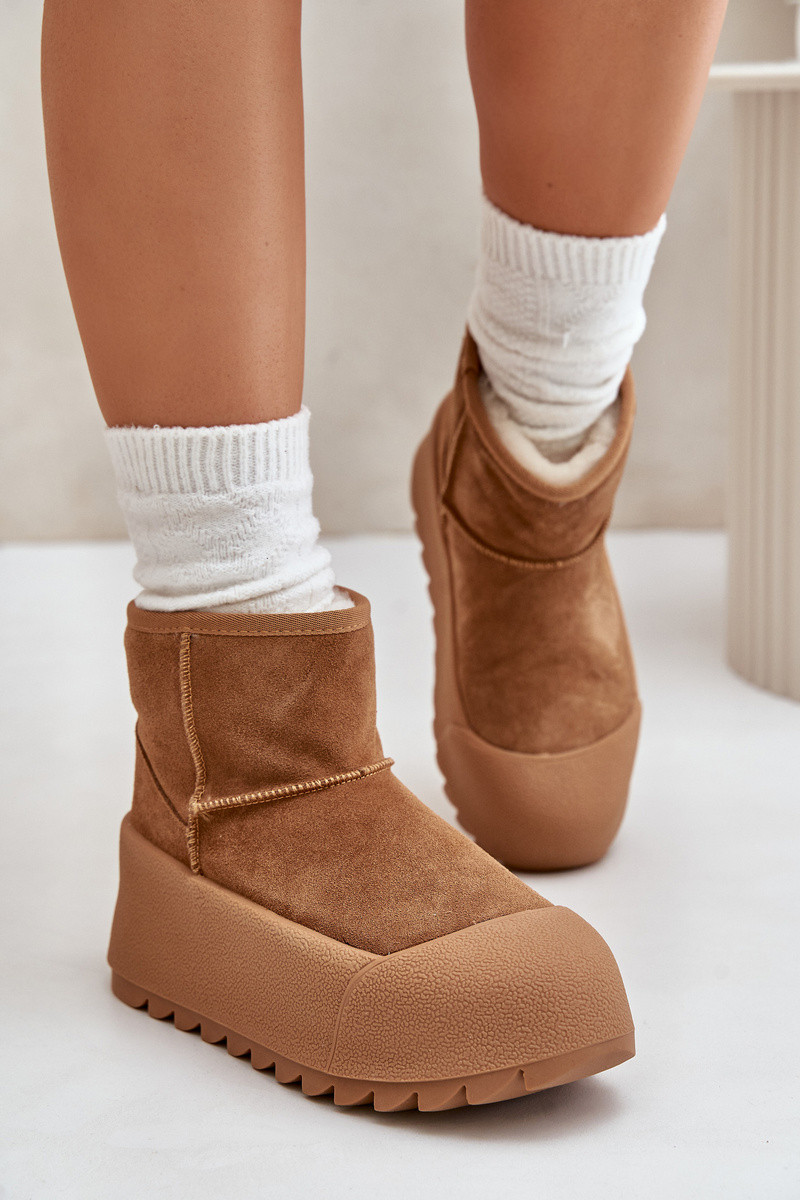 Béžové dámske semišové snehnule na platforme - 36