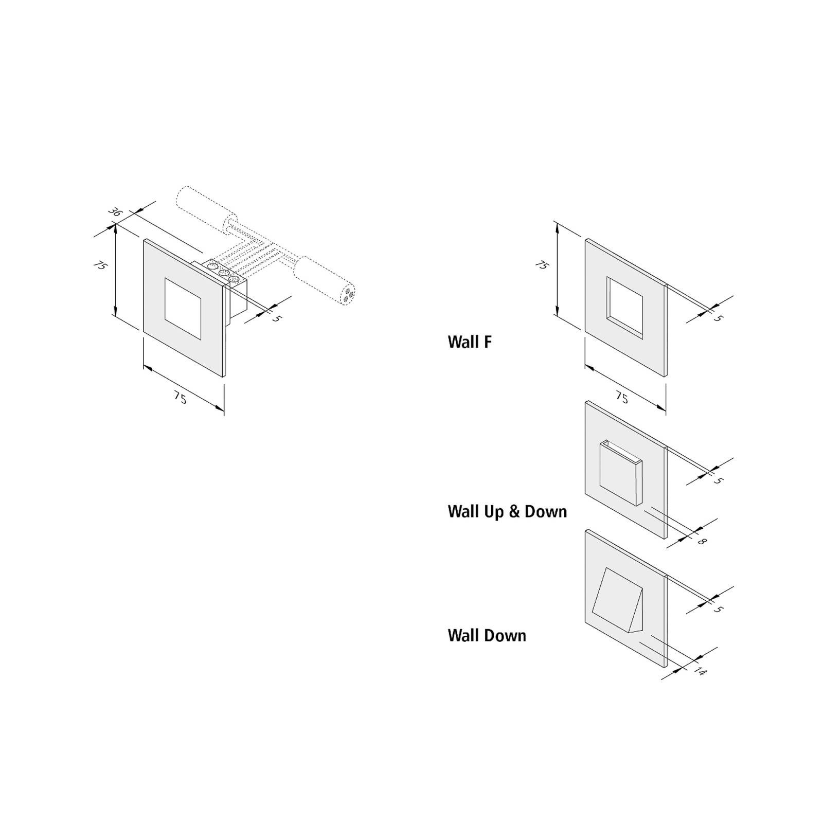 LED nástenné svietidlo Wall F, čierne, 7,5 x 7,5 cm, plech