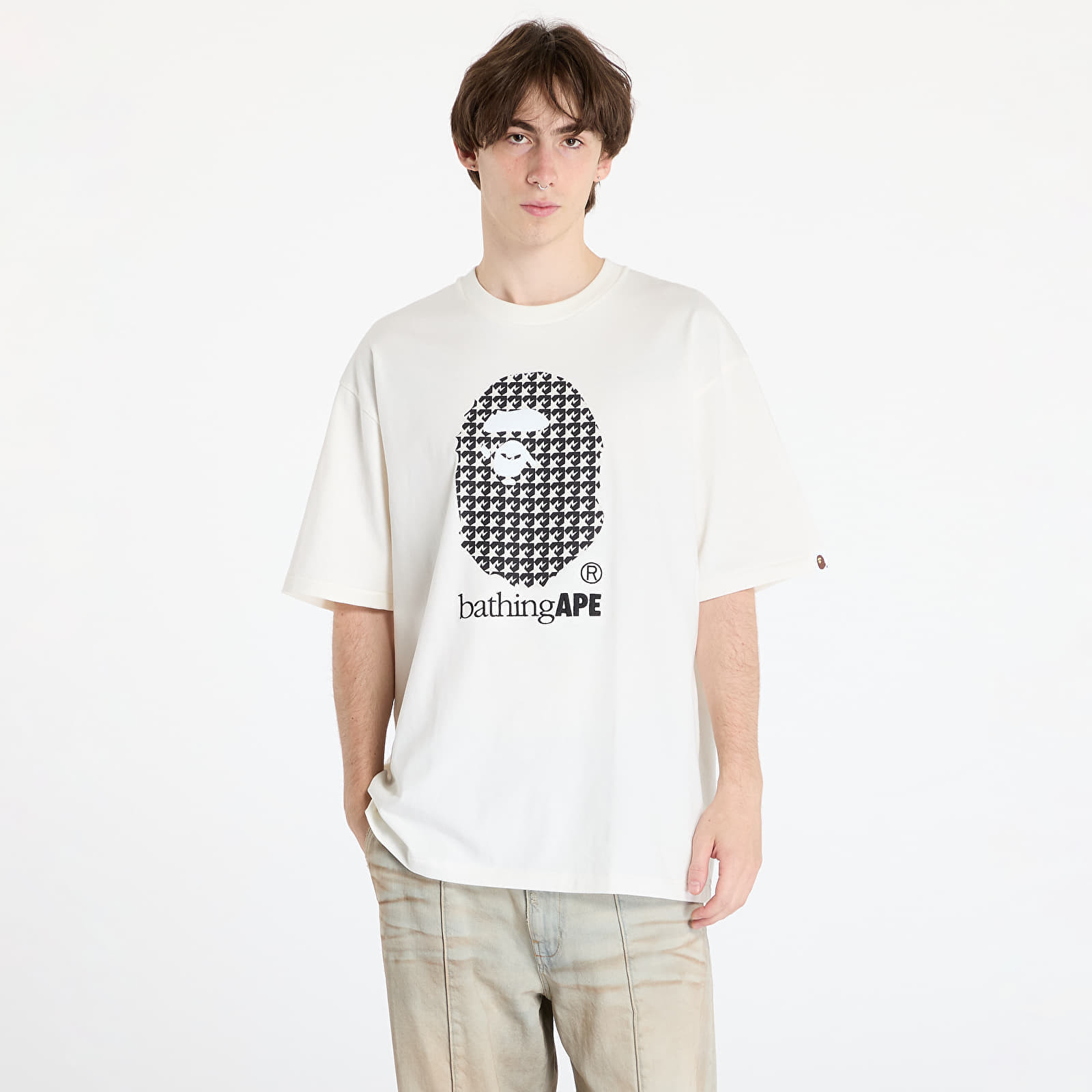 Tričko A BATHING APE Sta Houndstooth By Bathing Ape Relaxed Fit Tee M Ivory XL