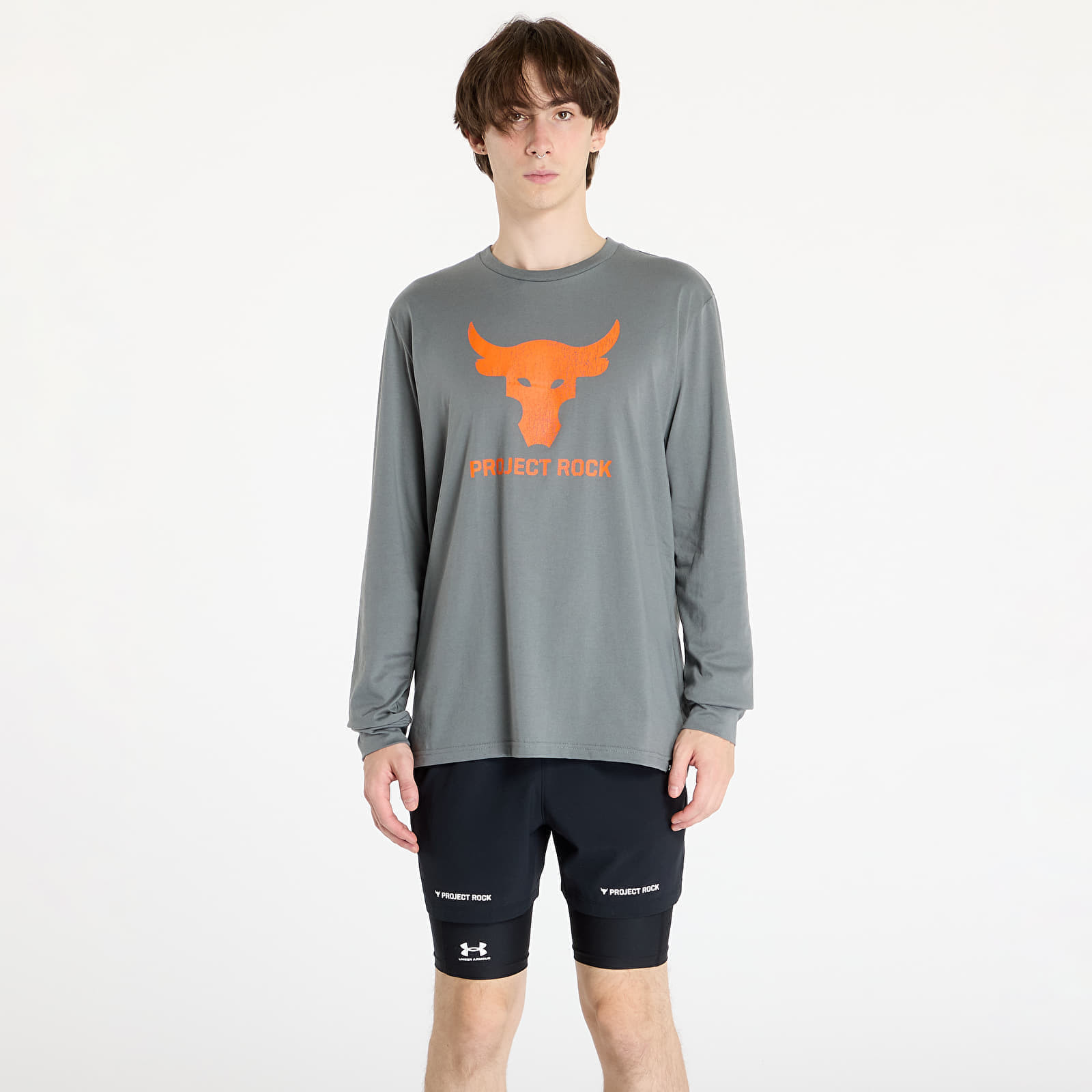 Tričko Under Armour Project Rock BRAHMA BULL Long Sleeve Clay Green/ Team Orange M