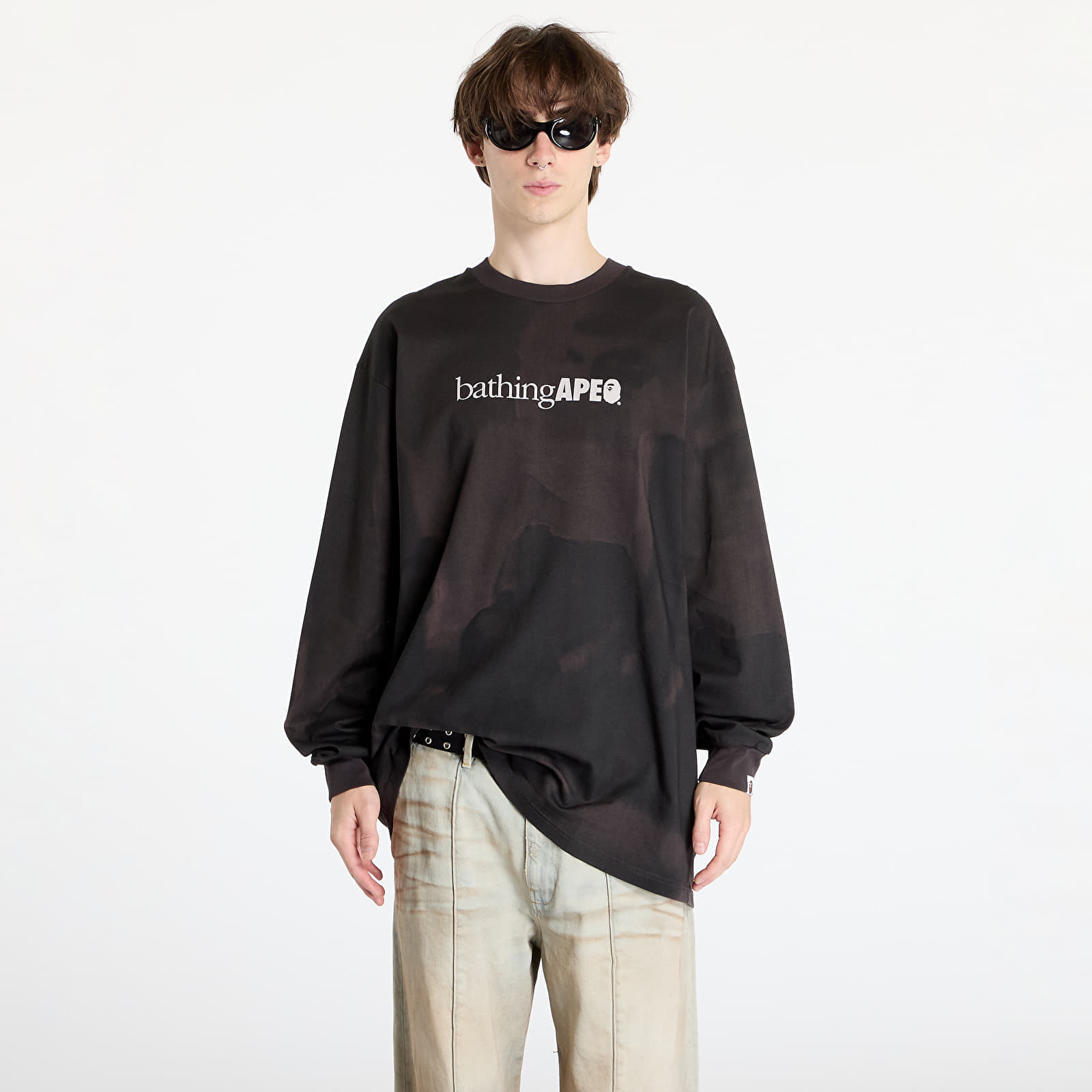 Tričko A BATHING APE Overprint Logo Relaxed Fit Long Sleeve Tee Black M