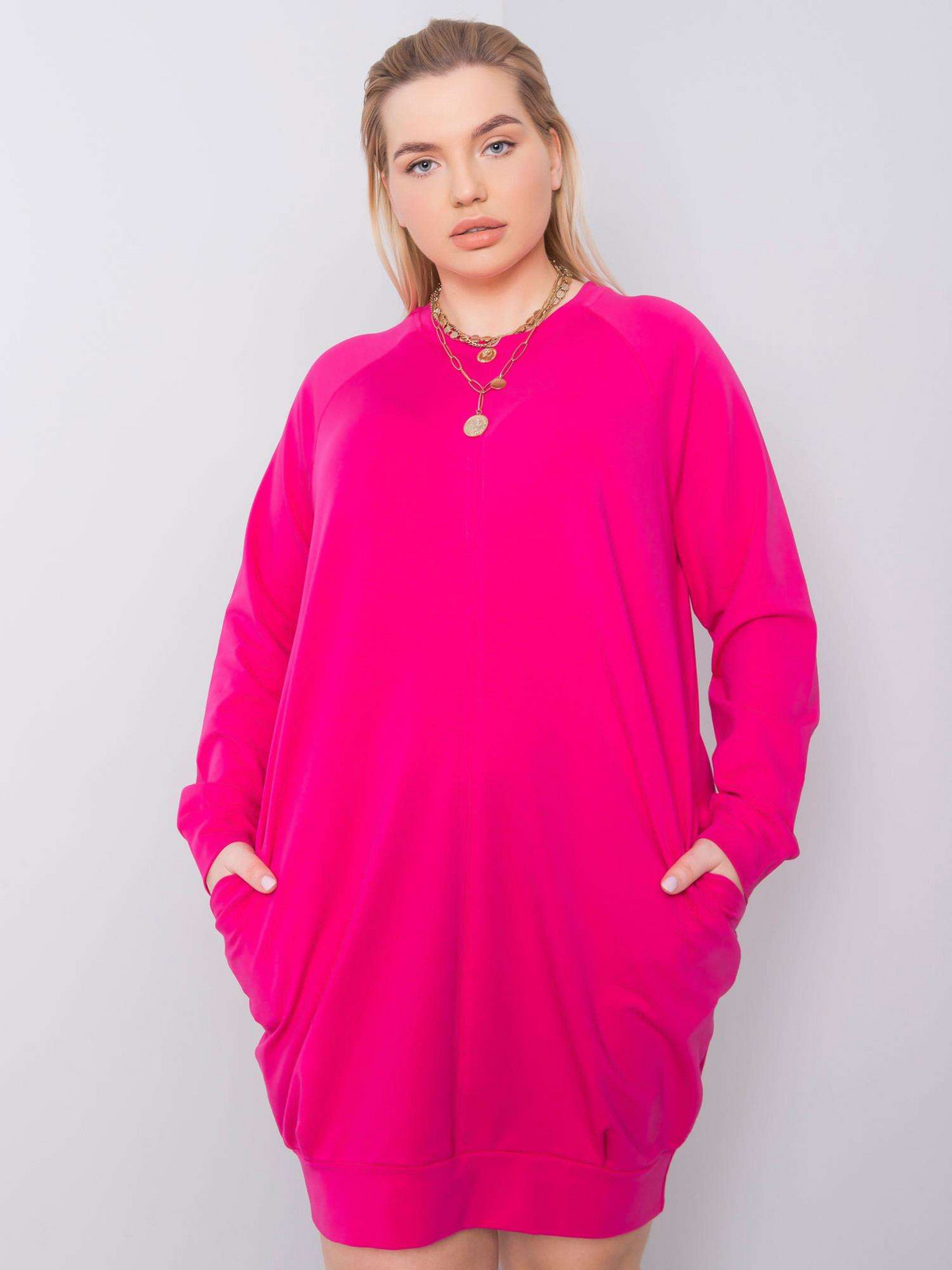 Plus Size Long Sleeve Fuchsia Dress