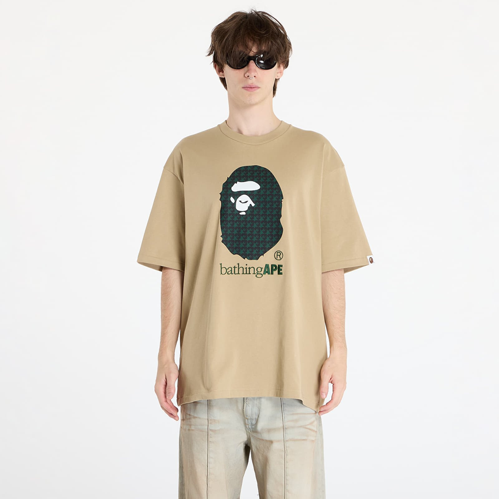 Tričko A BATHING APE Sta Houndstooth By Bathing Ape Relaxed Fit Tee M Beige M