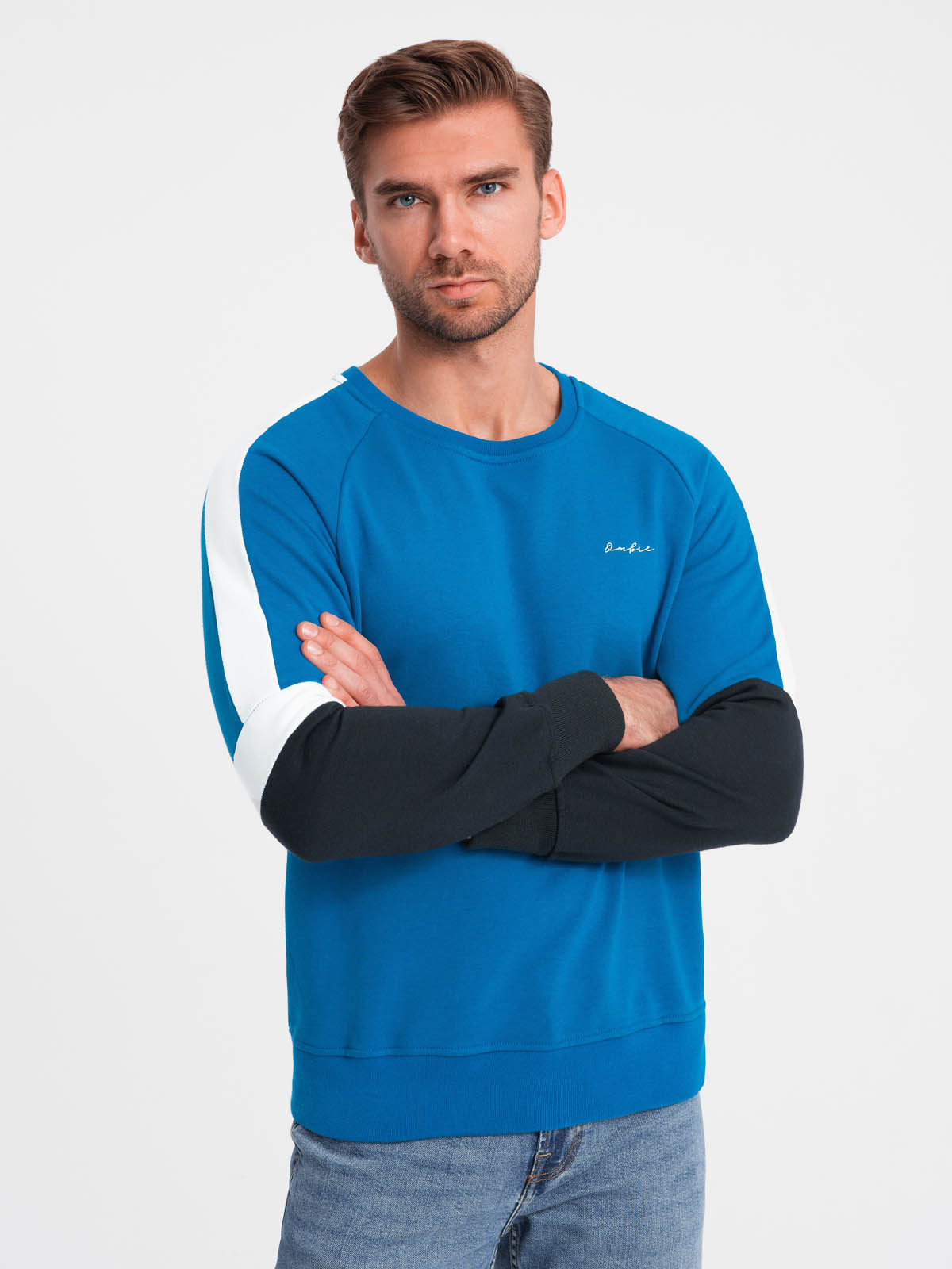 Ombre Tri-color men's sweatshirt with raglan sleeves - blue