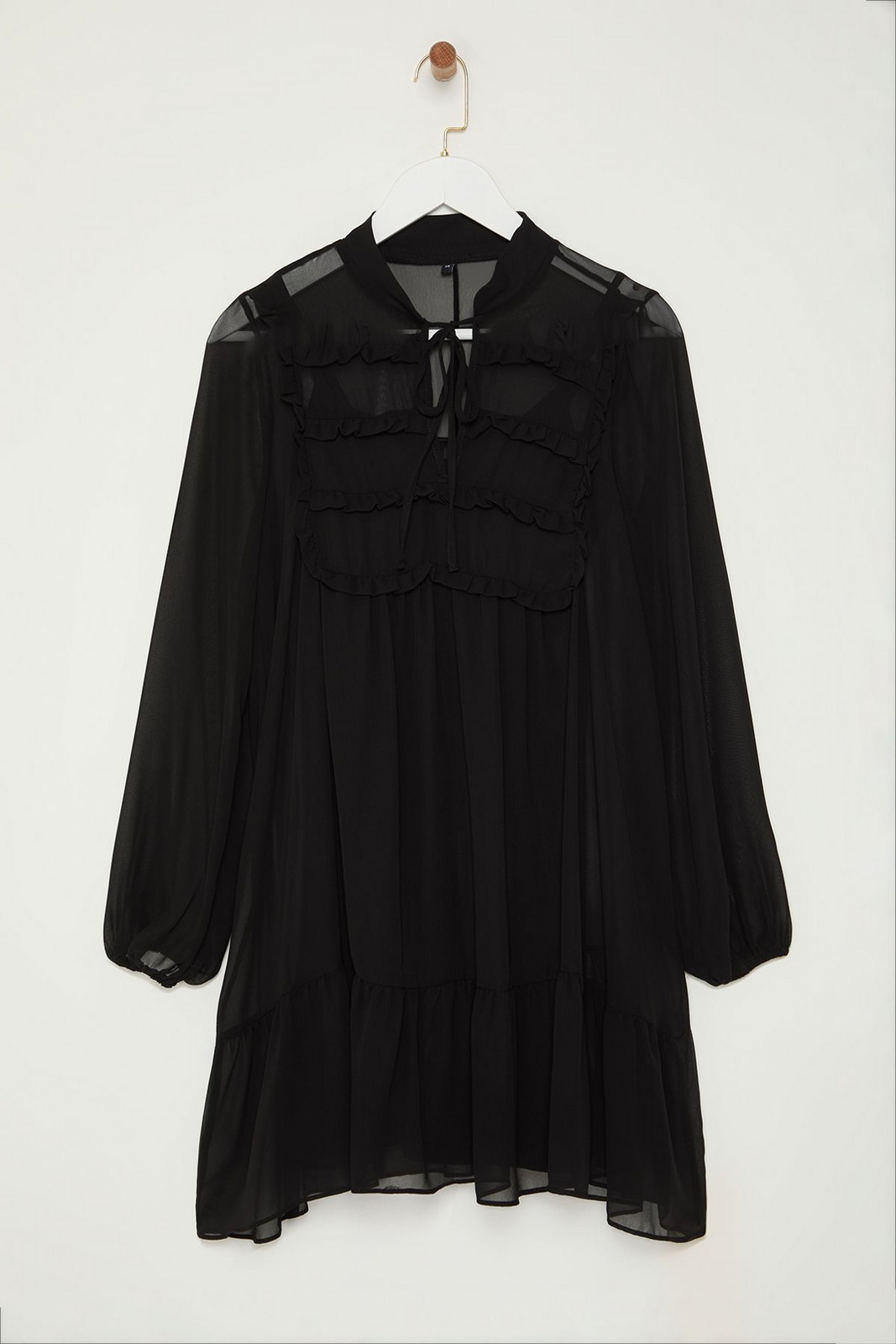 Trendyol Black Ruffle Detailed Flounce Skirt Chiffon Mini Woven Winter Dress