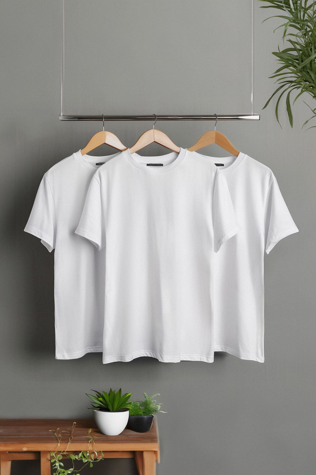 Trendyol 3-Pack White Basic Slim/Slim Cut 100% Cotton 3-Pack T-Shirt