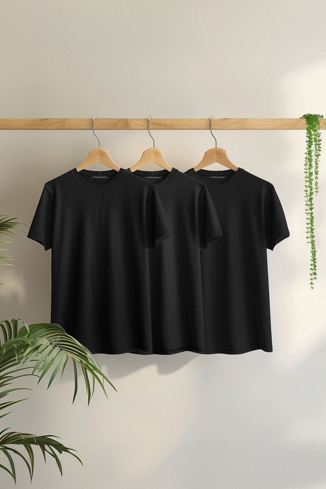Trendyol 3-Pack Black Basic Slim/Slim Cut 100% Cotton 3-Pack T-Shirt