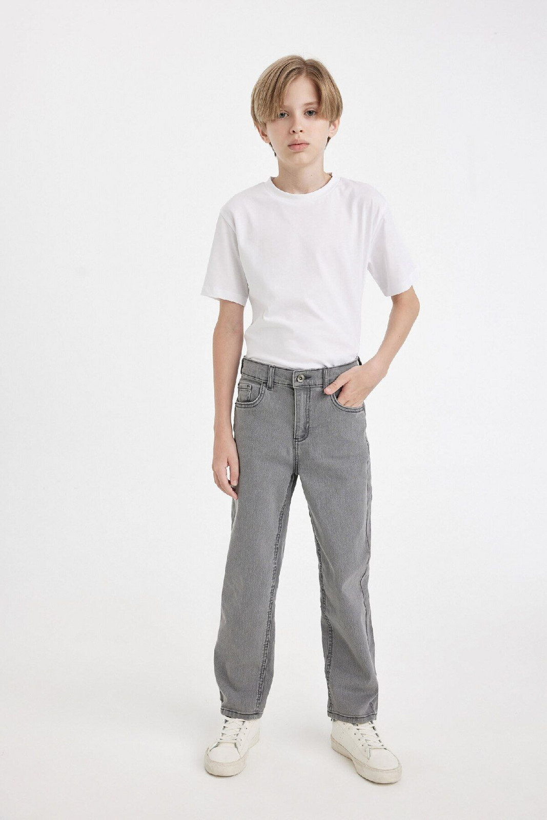 DEFACTO Boy Straight Fit Straight Leg Pocket Gray Jean Trousers
