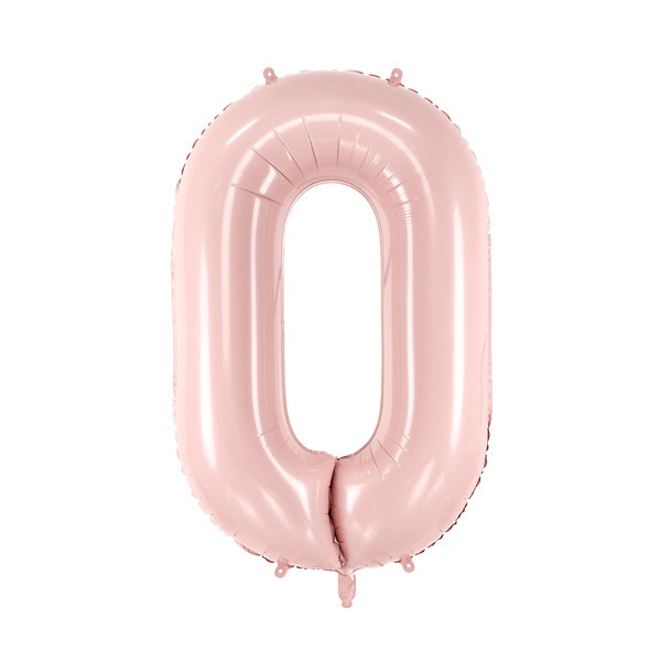 PartyDeco Fóliový balón narodeninové číslo 0 svetloružový 72 cm