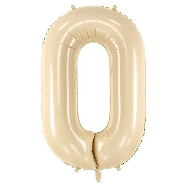 PartyDeco Fóliový balón narodeninové číslo 0 béžový 72 cm