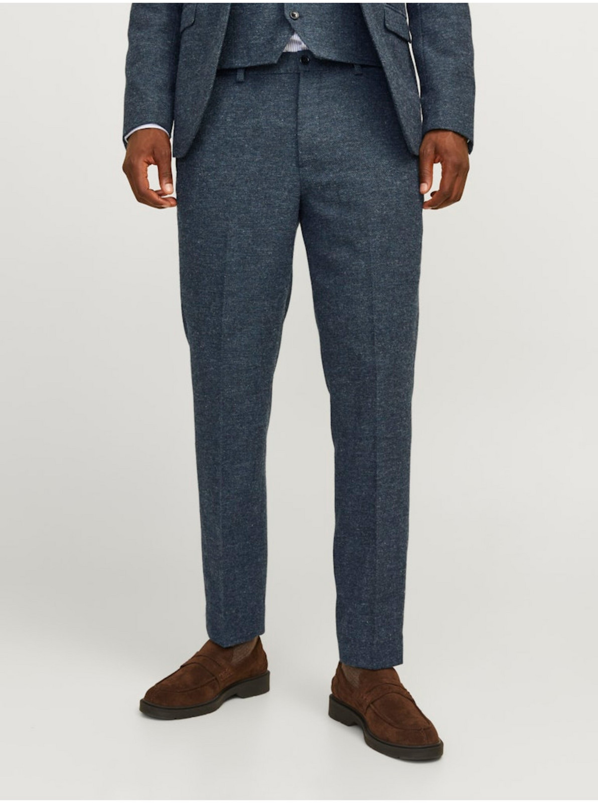 Tmavomodré pánske chino nohavice s prímesou ľanu Jack & Jones Winter