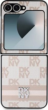 DKNY PU Leather Checkered Pattern and Stripe Zadný Kryt na Samsung Galaxy Z Flip6 Pink