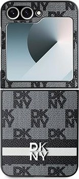 DKNY PU Leather Checkered Pattern and Stripe Zadný Kryt na Samsung Galaxy Z Flip6 Black