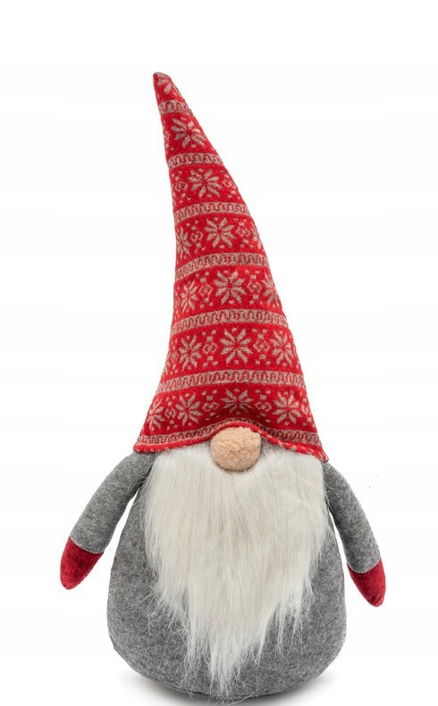 Vánoční skřítek ELF 019 - 40 cm červený/šedý