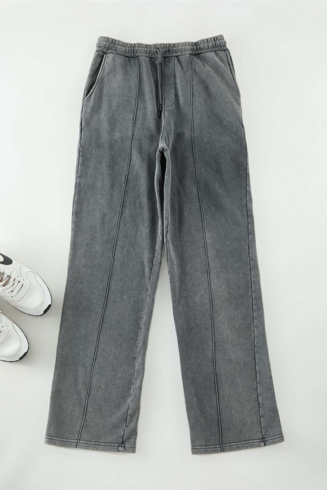 Trendyol Anthracite Wide Leg Ribbed Distressed/Faded Effect Basic Sweatpants
