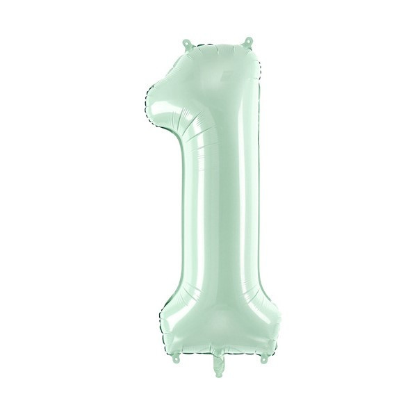 PartyDeco Fóliový balón narodeninové číslo 1 pastelovo-zelený 72 cm