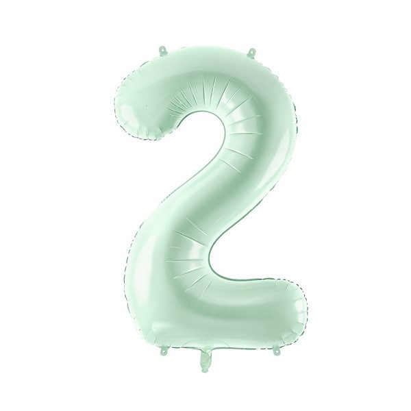 PartyDeco Fóliový balón narodeninové číslo 2 pastelovo-zelený 72 cm
