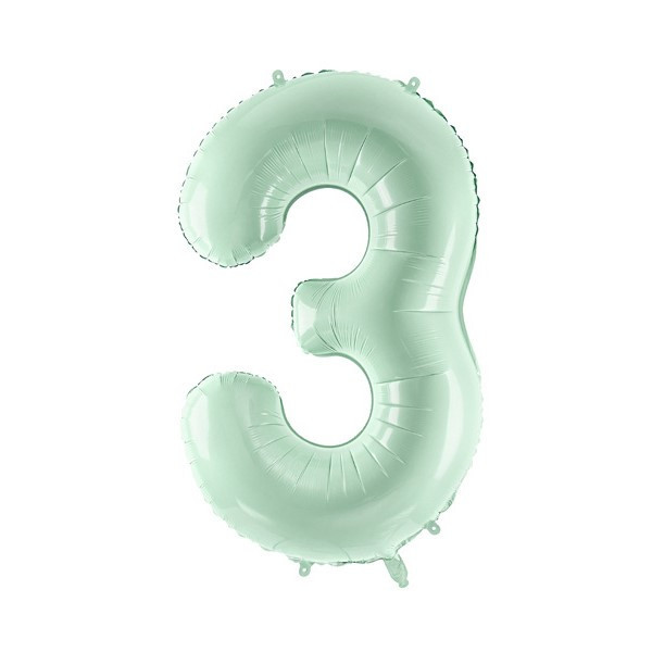 PartyDeco Fóliový balón narodeninové číslo 3 pastelovo-zelený 72 cm
