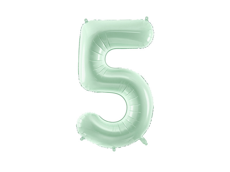 PartyDeco Fóliový balón narodeninové číslo 5 pastelovo-zelený 72 cm