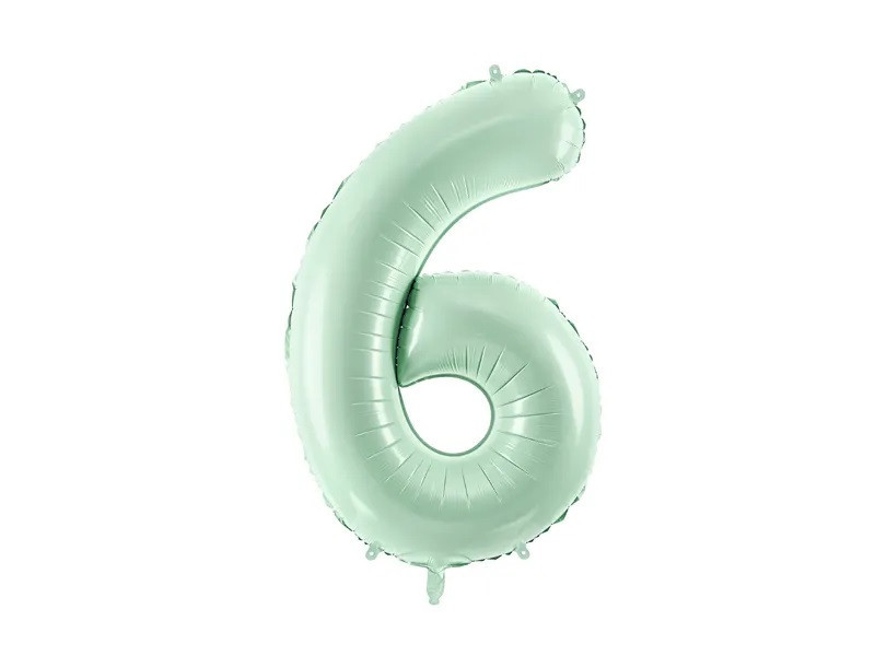 PartyDeco Fóliový balón narodeninové číslo 6 pastelovo-zelený 72 cm