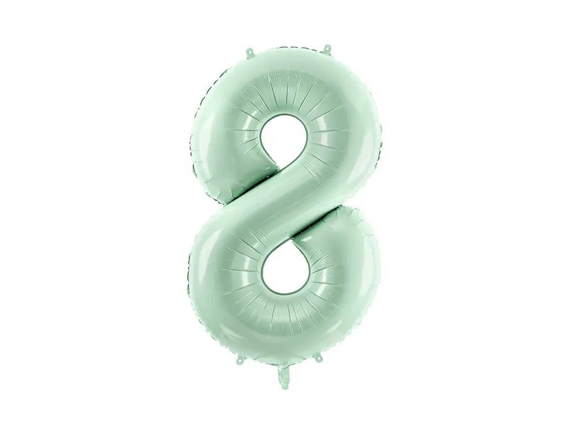 PartyDeco Fóliový balón narodeninové číslo 8 pastelovo-zelený 72 cm