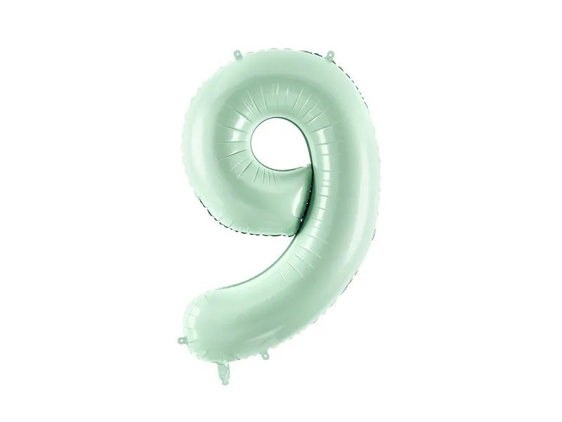 PartyDeco Fóliový balón narodeninové číslo 9 pastelovo-zelený 72 cm