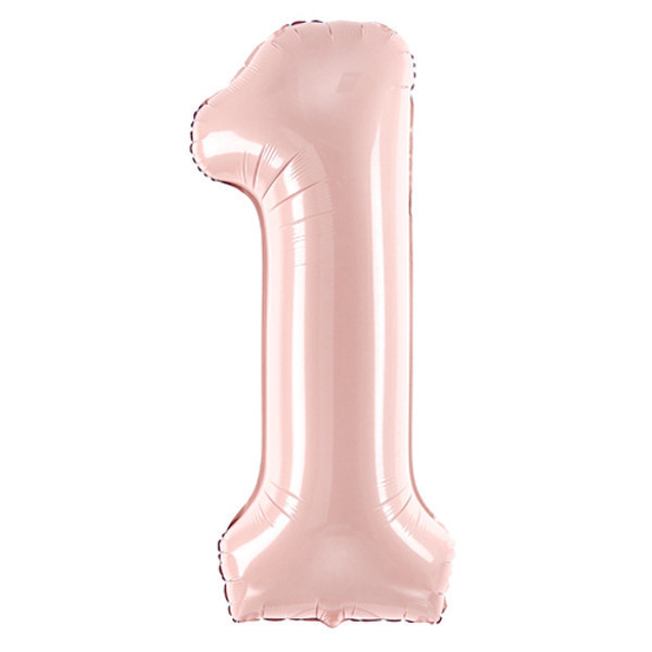 PartyDeco Fóliový balón narodeninové číslo 1 svetloružový 72 cm