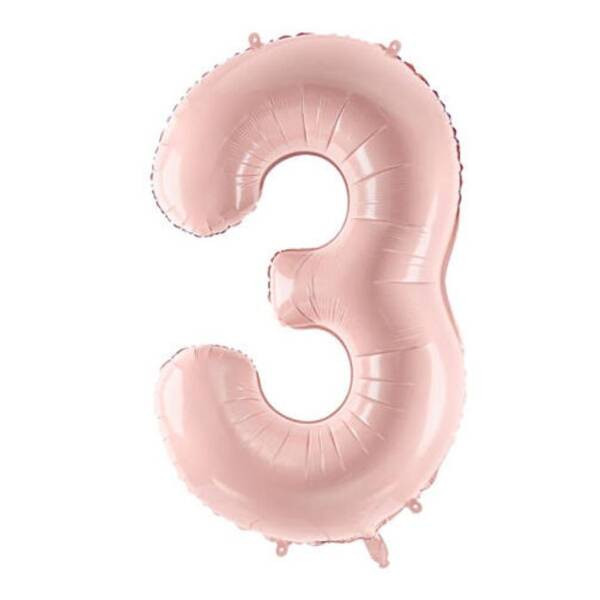 PartyDeco Fóliový balón narodeninové číslo 3 svetloružový 72 cm