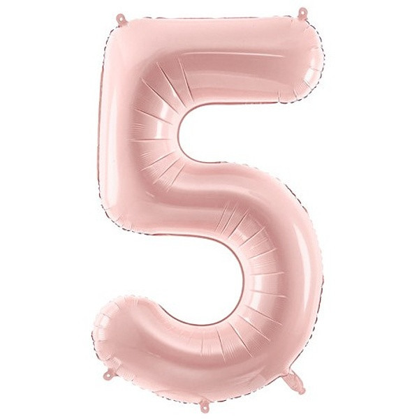 PartyDeco Fóliový balón narodeninové číslo 5 svetloružový 72 cm