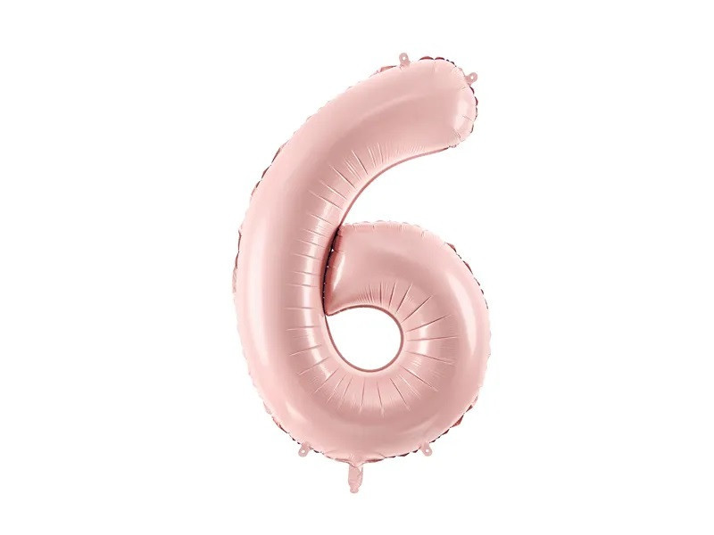 PartyDeco Fóliový balón narodeninové číslo 6 svetloružový 72 cm